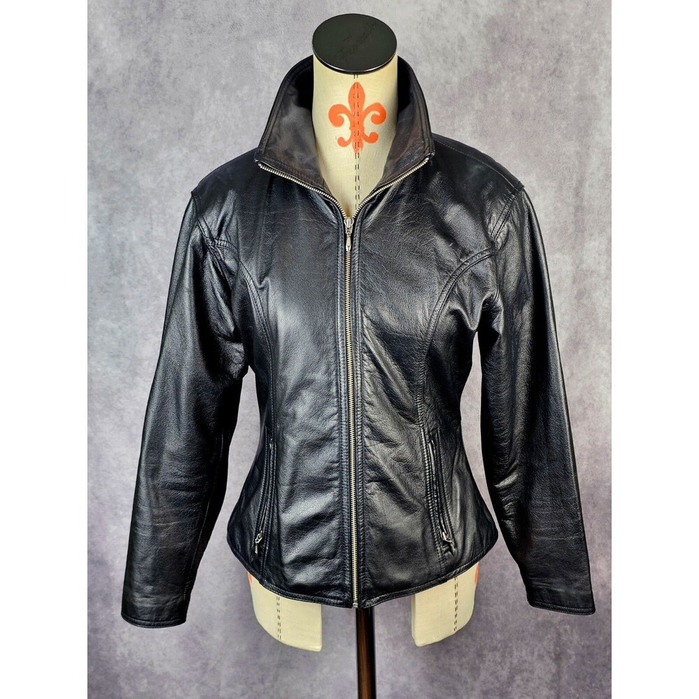 Wilsons Experts MAXIMA Black Leather Fitted Motorcycle Biker Jacket Womens S
